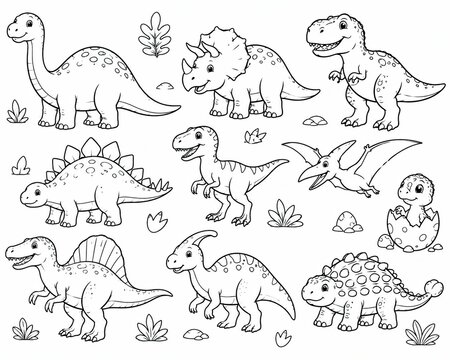 Set of cute hand drawn dinosaurs isolated on a clean white background