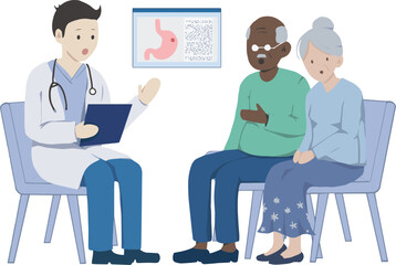 Obraz premium Doctor Consulting Elderly Patient Medical Care Vector Illustration