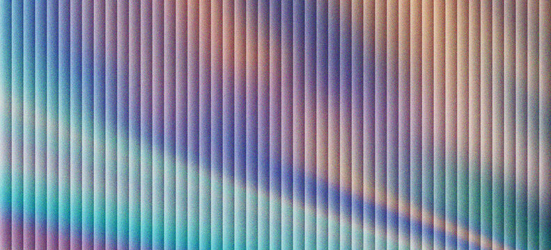 Holographic corrugated metal texture with iridescent rainbow reflections. Abstract vertical line pattern on metallic surface. Colorful gradient background for modern tech and fashion designs.