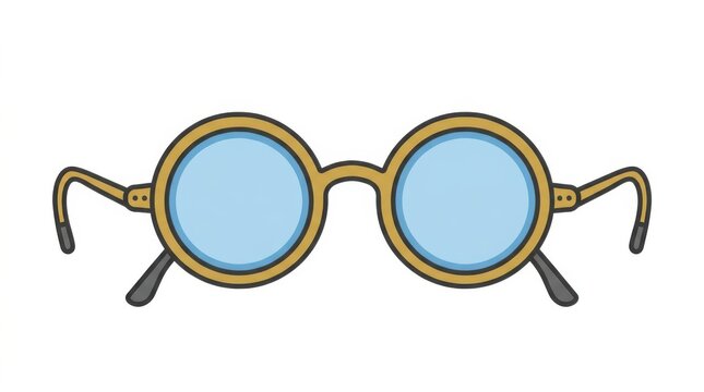 Vintage round glasses with gold frames and blue lenses isolated on white background