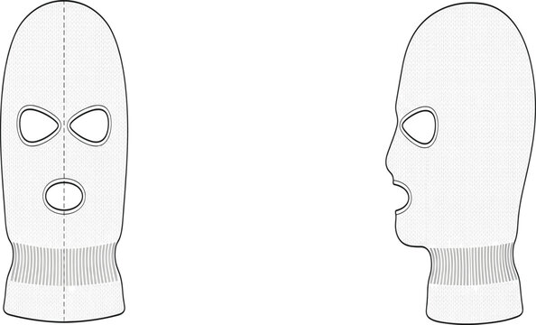 Knitted Balaclava Ski Mask Technical Fashion Flat Sketch Front and Side View Illustration