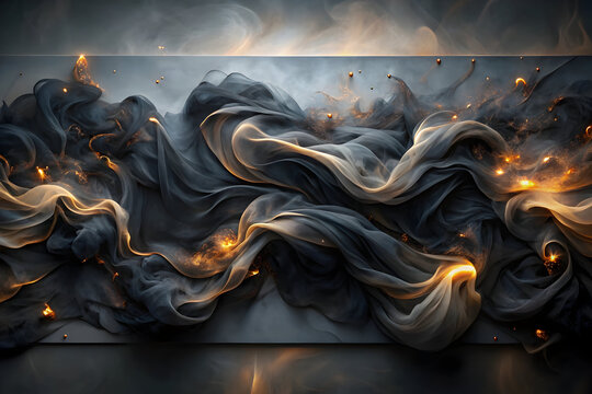Abstract dark smoke and glowing ember background, dramatic ethereal fog effect, luxury glowing smoke texture for banner design