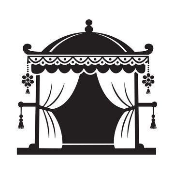 Traditional Wedding Palki Palanquin Black Silhouette Vector Icon Isolated on White. 