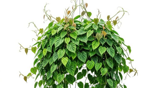 Hanging heart shaped philodendron plant in a modern basket