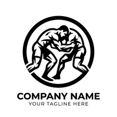 Fototapeta premium Wrestling Logo Design - Two Athletes Grappling in Circle