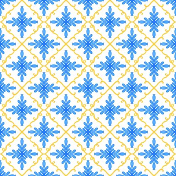 seamless damask pattern Blue and yellow 