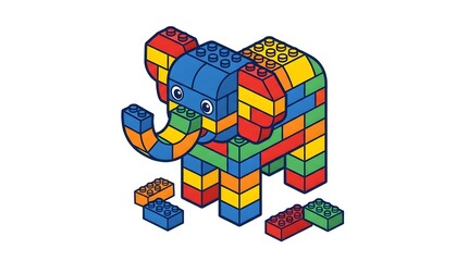 Fototapeta premium Brick Elephant — Bold Flat Vector Toy Building Bricks Illustration White Background