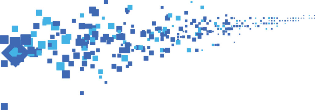 Blue squares flowing in a wave pattern with depth on a white background
