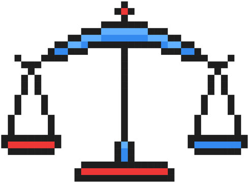 Pixel art scales of justice icon for legal and law concepts