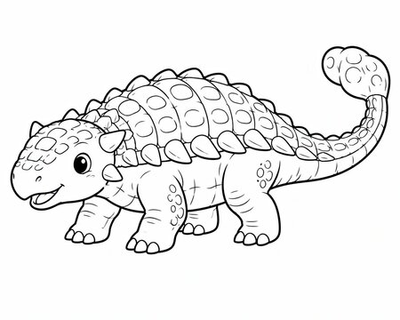 Cute cartoon ankylosaurus dinosaur line art drawing isolated on white background