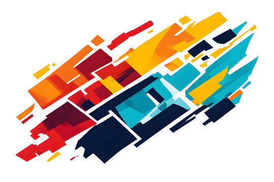 Abstract Geometric Motion Composition with Colorful Angled Rectangles and Dynamic Futuristic Speed Elements on White