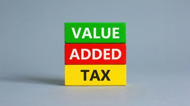 Colorful wooden blocks spelling value added tax vertically
