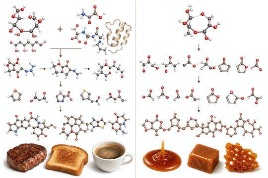 Maillard reaction and caramelization molecular pathway comparison