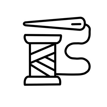Sewing thread spool and needle line icon for textile crafts.