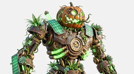 Obraz premium Biomechanical Pumpkin Golem 3D Render