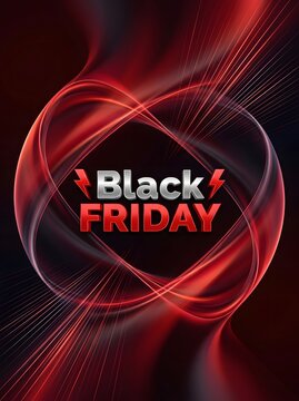 Vertical Black Friday sale flyer background with curved red neon lines and dark glowing effects ideal for social media stories and posters.