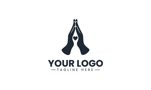 Namaste prayer hands black vector logo white background