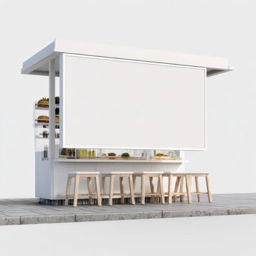 Modern Food Stall Kiosk With Blank Signage