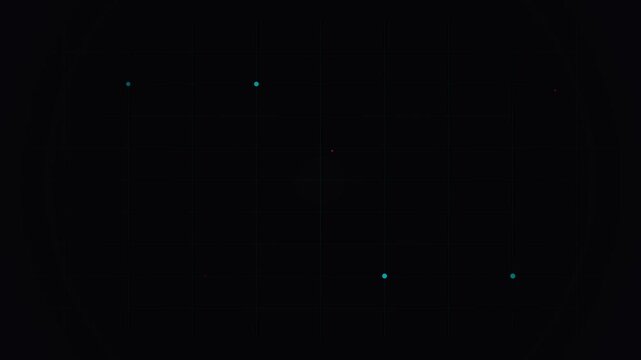Abstract scatter plot data visualization with glowing neon dots on dark grid background