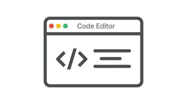 Minimalist code editor interface vector illustration featuring stylized bracket symbols and horizontal line elements displayed
