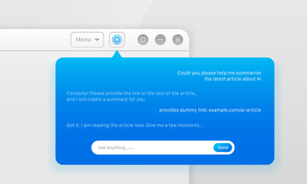 Blue browser extension AI chat popup user interface design template