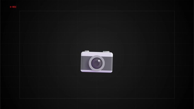 animation of vector camera icon taking photo with flash 