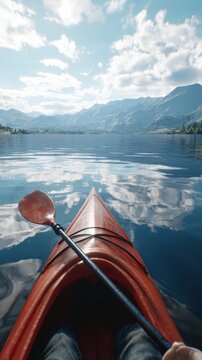 First Person View Kayaking on Mountain Lake