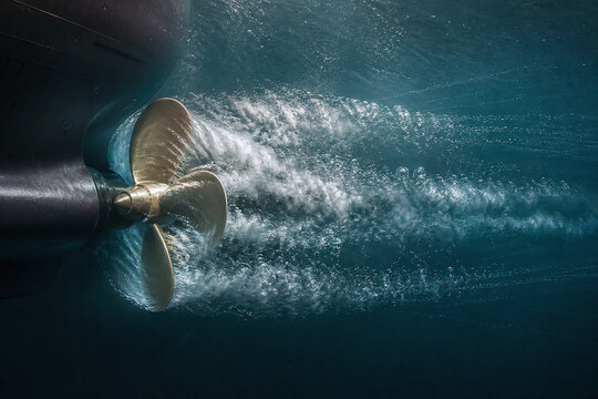 Underwater propeller cavitation trail in motion