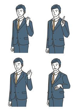 ガッツポーズや指差しなど営業マンのポーズセットイラスト