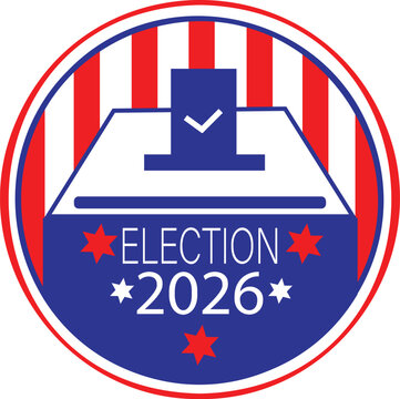 Election 2026 ballot box emblem with stars and patriotic colors for voting campaign