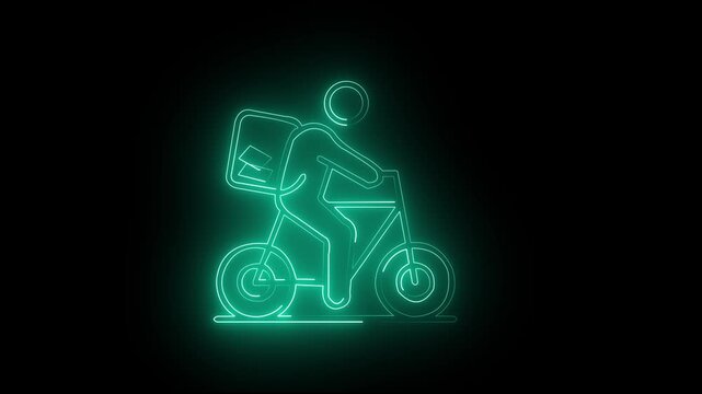 Neon pictogram man riding a bicycle red color, Riding bicycle icon isolated sign animation concept, cycling icon4k vide