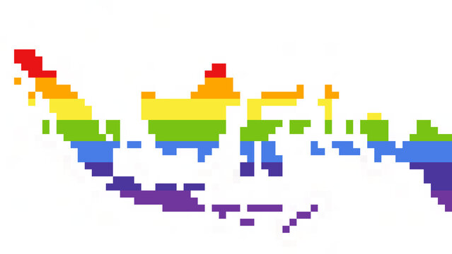 Pixel Art Rainbow Striped Map of Indonesia