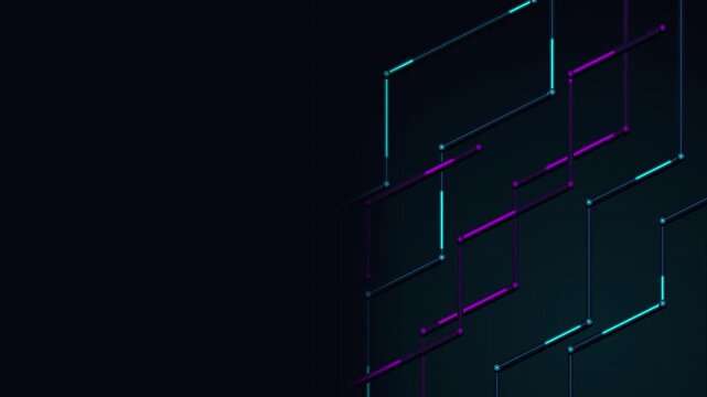 Abstract digital circuit neon glowing lines cyberpunk geometric futuristic grid high tech dark blue background motion graphics web design presentation asset