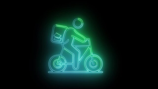 Neon pictogram man riding a bicycle red color, Riding bicycle icon isolated sign animation concept, cycling icon4k vide