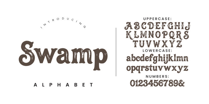 Swamp rustic vintage display font with heavy textured letters for unique retro branding and packaging