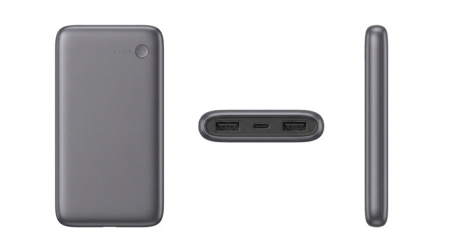 Portable power banks collection: three variations isolated with alpha channel, mobile device charging and tech accessories concept