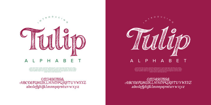 Tulip beautiful decorative script font with textured floral style for romantic and elegant design projects