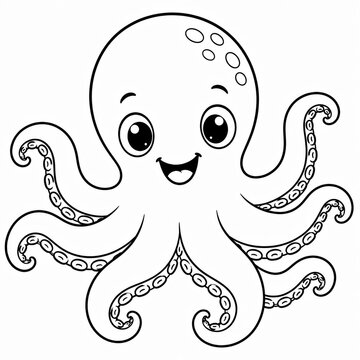 Cute little octopus cartoon character for coloring page