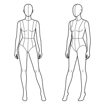 Female fashion croquis vector figure template for apparel design and clothing illustration CAD drawing tech packs