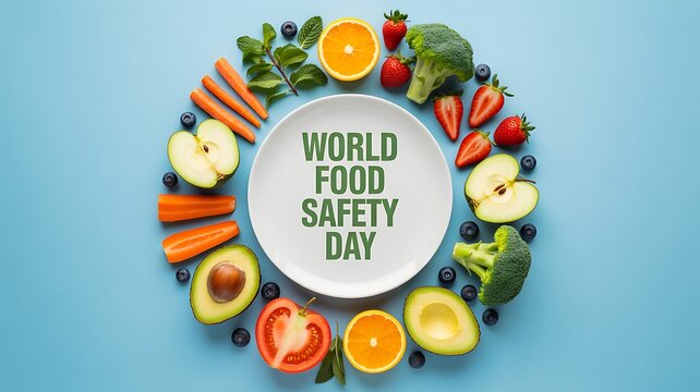 World food safety day concept with colorful healthy fruits and vegetables