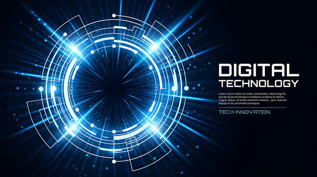 Technology Innovation Concept Featuring Digital Tunnel Interface with Glowing Blue Binary Code