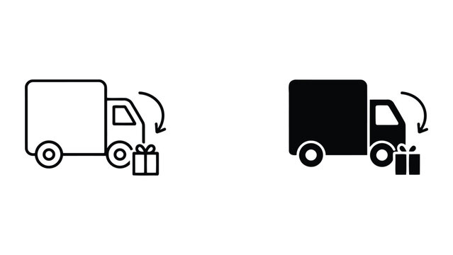 Delivery truck and gift package icon set representing express shipping service