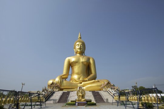 Thailand's largest Buddha statue (Luang Pho Yai: the statue depicts Buddha in the so-called Maravijaya posture &ndash; the moment when Buddha resists temptation and attains enlightenment), Wat Muang, Ang Thong, Amphoe Wiset Chai Chan District, Thailand