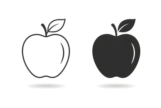 Apple fruit icon set, black and white vector illustration of fresh fruit symbols.