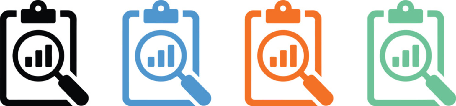 Company growth analysis icon set featuring magnifying glass, business reports, talent management, skill gap analysis, performance measurement, evaluation, analytics and business intelligence glyph
