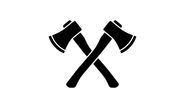 Crossed Axes Black Silhouette Vector Icon for Forestry Camping and Lumberjack Design