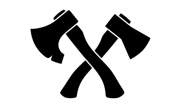Heavy Crossed Woodcutting Axes Black Silhouette Vector Emblem