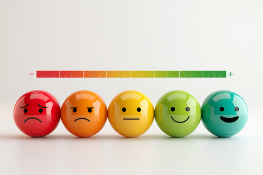 Emotion mood scale feedback emoji row shows five faces from angry to happy