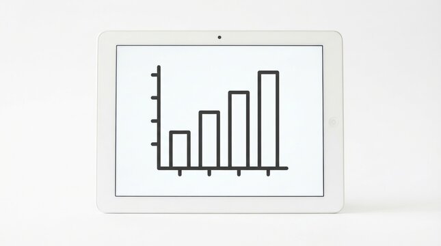 Tablet displaying a simple rising bar chart on a clean screen