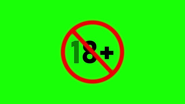 Age restriction 18 plus symbol with red prohibition sign on green screen forbidden no entry